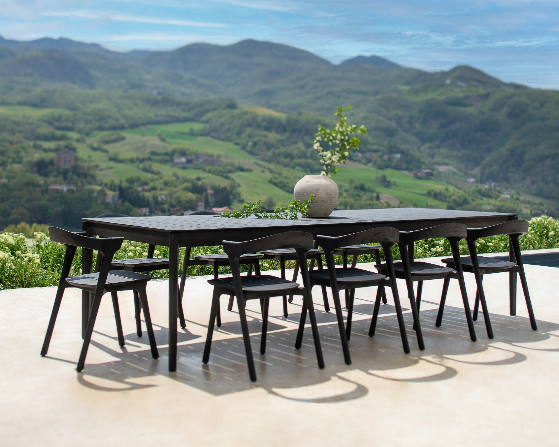 Bok outdoor dining chair - varnished teak - black White Cliff Studio Outdoor Dining Chair