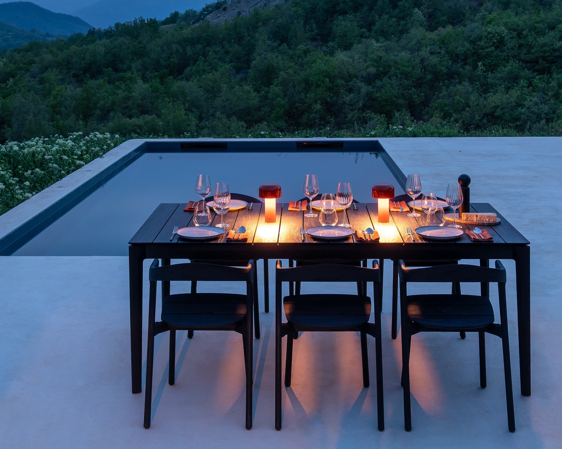 Bok outdoor dining chair - varnished teak - black White Cliff Studio Outdoor Dining Chair