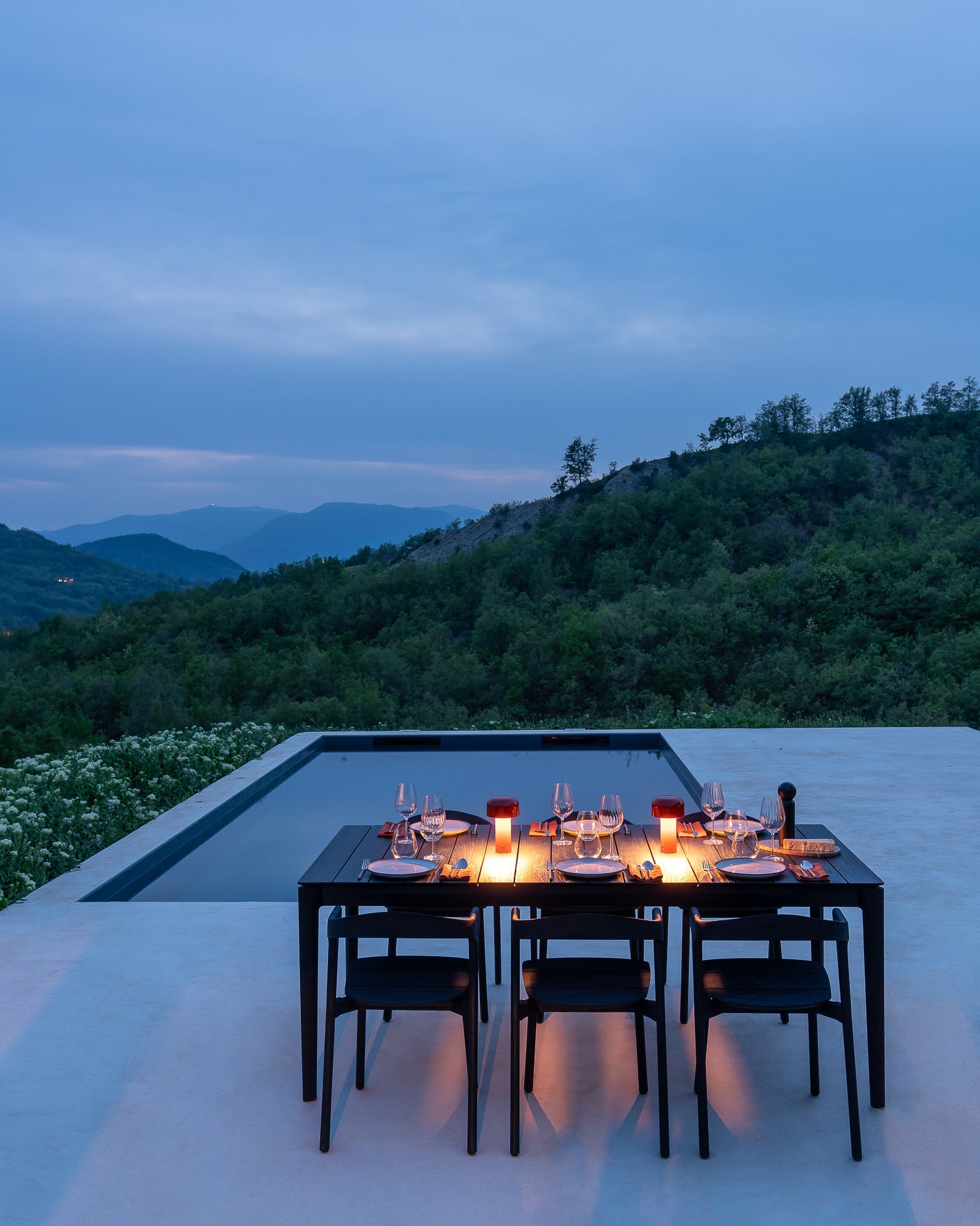 Bok outdoor dining chair - varnished teak - black White Cliff Studio Outdoor Dining Chair