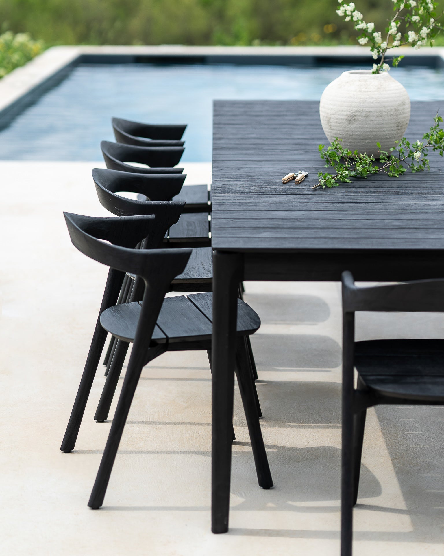 Bok outdoor dining table - varnished teak - black - rectangular White Cliff Studio Outdoor Dining Table