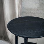 Bok side table - varnished oak - black - round White Cliff Studio Side Table