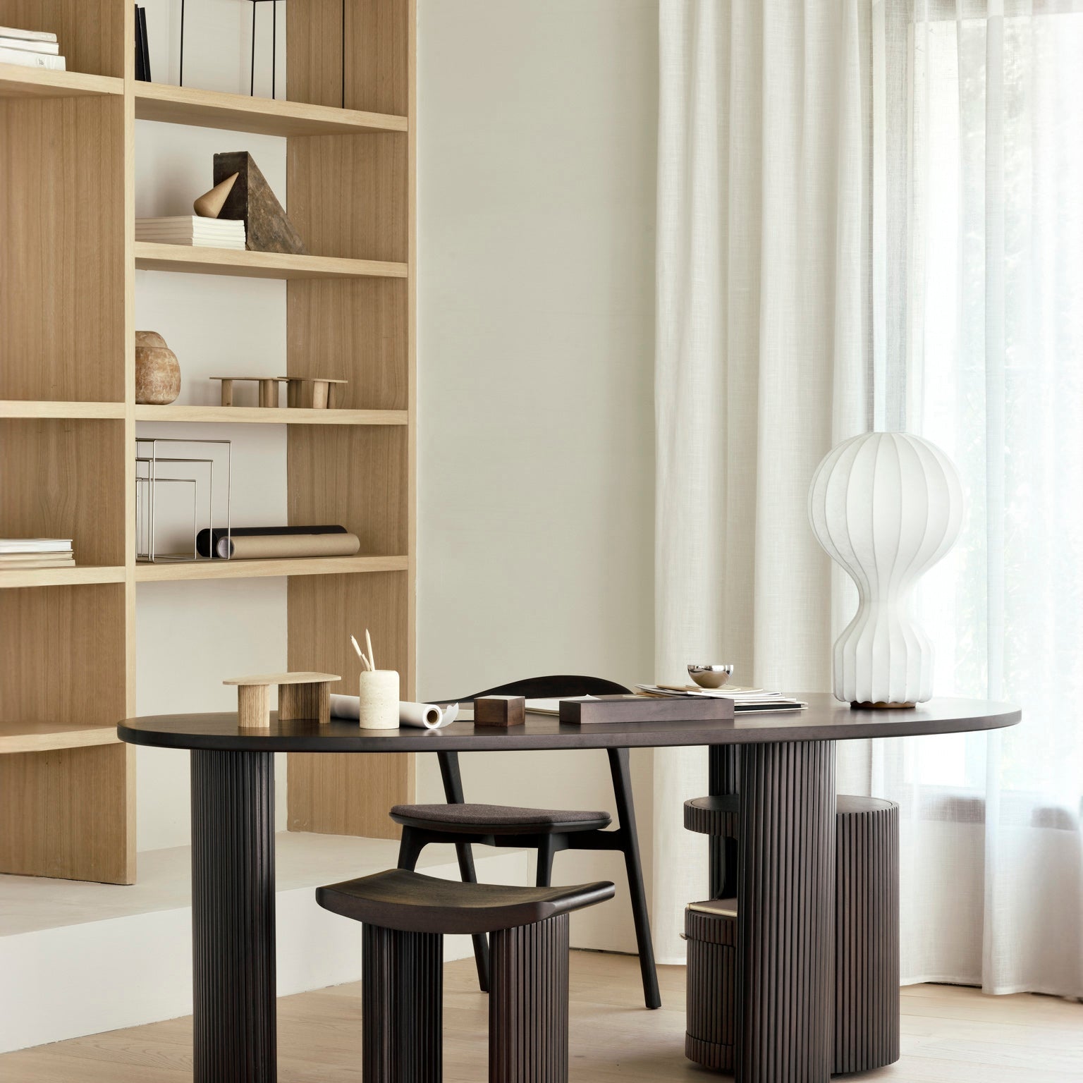 Boomerang desk - varnished mahogany - dark brown - pebble shape White Cliff Studio Desk