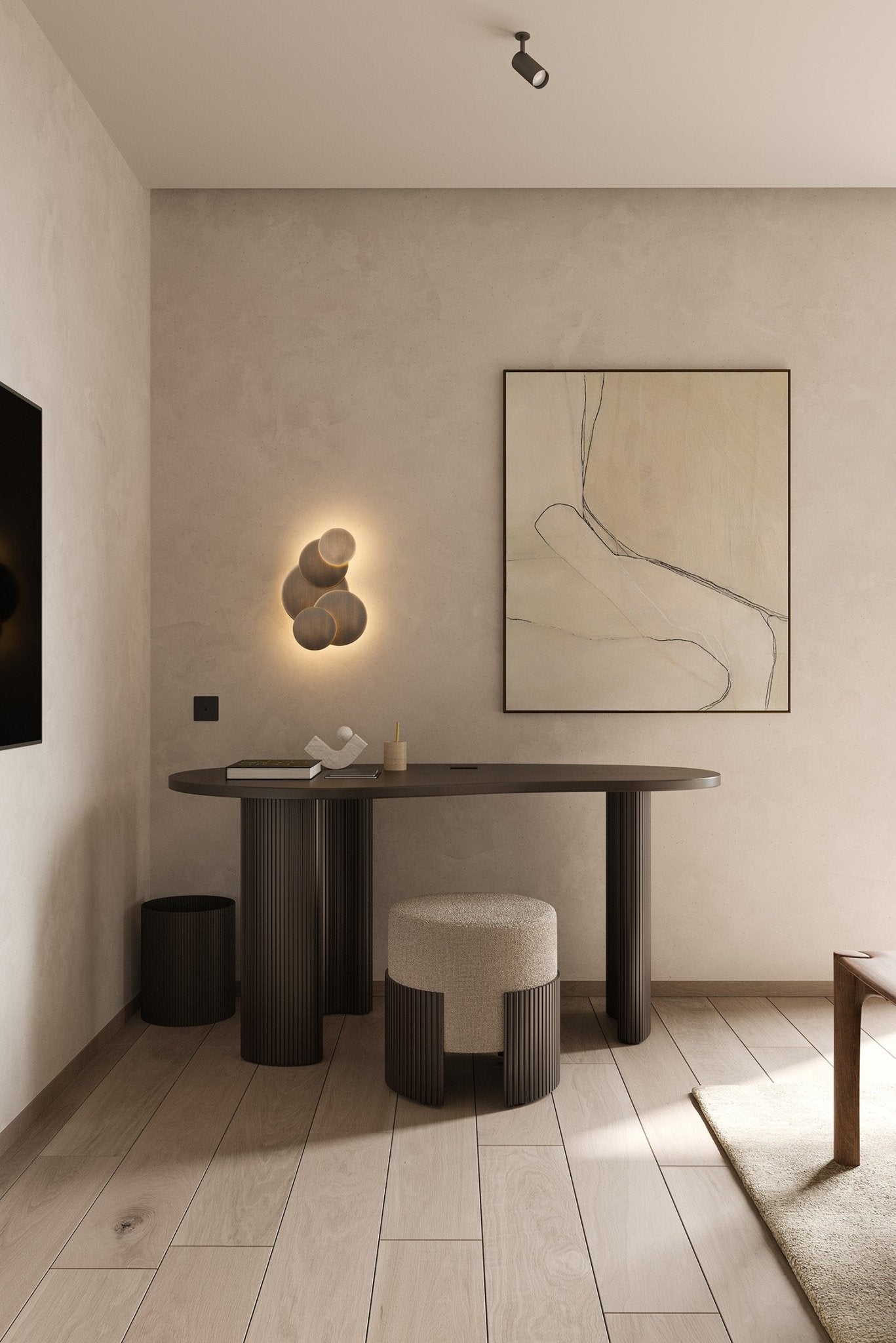 Boomerang desk - varnished mahogany - dark brown - pebble shape White Cliff Studio Desk