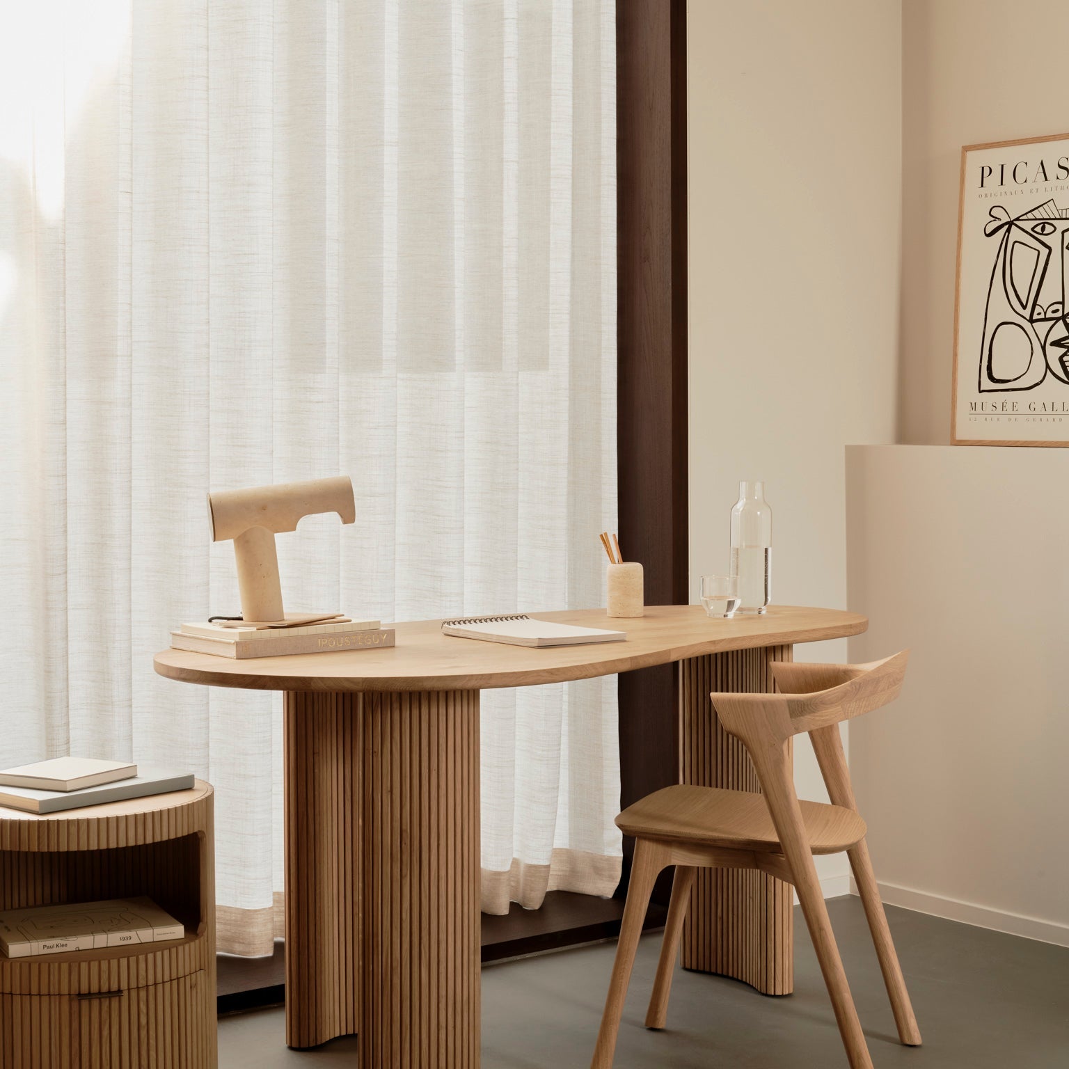Boomerang desk - varnished oak - pebble shape White Cliff Studio Desk