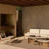 Boomerang outdoor coffee table - varnished concrete top - reclaimed teak base - Light Grey - pebble shape White Cliff Studio Outdoor Coffee Table