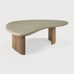 Boomerang outdoor coffee table - varnished concrete top - reclaimed teak base - Light Grey - pebble shape White Cliff Studio Outdoor Coffee Table