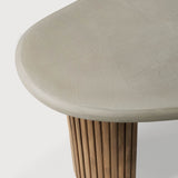 Boomerang outdoor coffee table - varnished concrete top - reclaimed teak base - Light Grey - pebble shape White Cliff Studio Outdoor Coffee Table