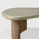 Boomerang outdoor coffee table - varnished concrete top - reclaimed teak base - Light Grey - pebble shape White Cliff Studio Outdoor Coffee Table