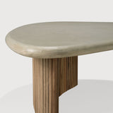 Boomerang outdoor coffee table - varnished concrete top - reclaimed teak base - Light Grey - pebble shape White Cliff Studio Outdoor Coffee Table