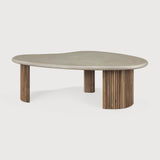 Boomerang outdoor coffee table - varnished concrete top - reclaimed teak base - Light Grey - pebble shape White Cliff Studio Outdoor Coffee Table