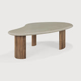 Boomerang outdoor coffee table - varnished concrete top - reclaimed teak base - Light Grey - pebble shape White Cliff Studio Outdoor Coffee Table