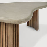 Boomerang outdoor coffee table - varnished concrete top - reclaimed teak base - Light Grey - pebble shape White Cliff Studio Outdoor Coffee Table