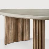 Boomerang outdoor coffee table - varnished concrete top - reclaimed teak base - Light Grey - pebble shape White Cliff Studio Outdoor Coffee Table