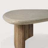 Boomerang outdoor coffee table - varnished concrete top - reclaimed teak base - Light Grey - pebble shape White Cliff Studio Outdoor Coffee Table