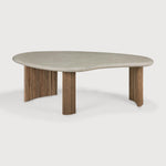 Boomerang outdoor coffee table - varnished concrete top - reclaimed teak base - Light Grey - pebble shape White Cliff Studio Outdoor Coffee Table