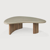 Boomerang outdoor coffee table - varnished concrete top - reclaimed teak base - Light Grey - pebble shape White Cliff Studio Outdoor Coffee Table