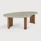 Boomerang outdoor coffee table - varnished concrete top - reclaimed teak base - Light Grey - pebble shape White Cliff Studio Outdoor Coffee Table