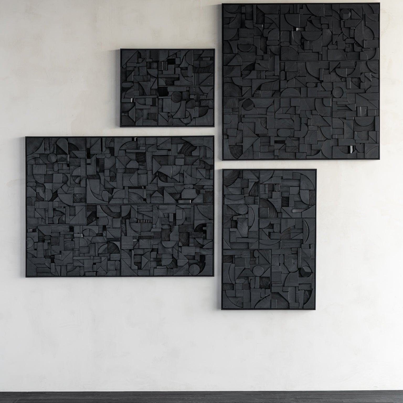 Bricks wall art - varnished wood - black - wooden frame - square White Cliff Studio Wall Decor & Art
