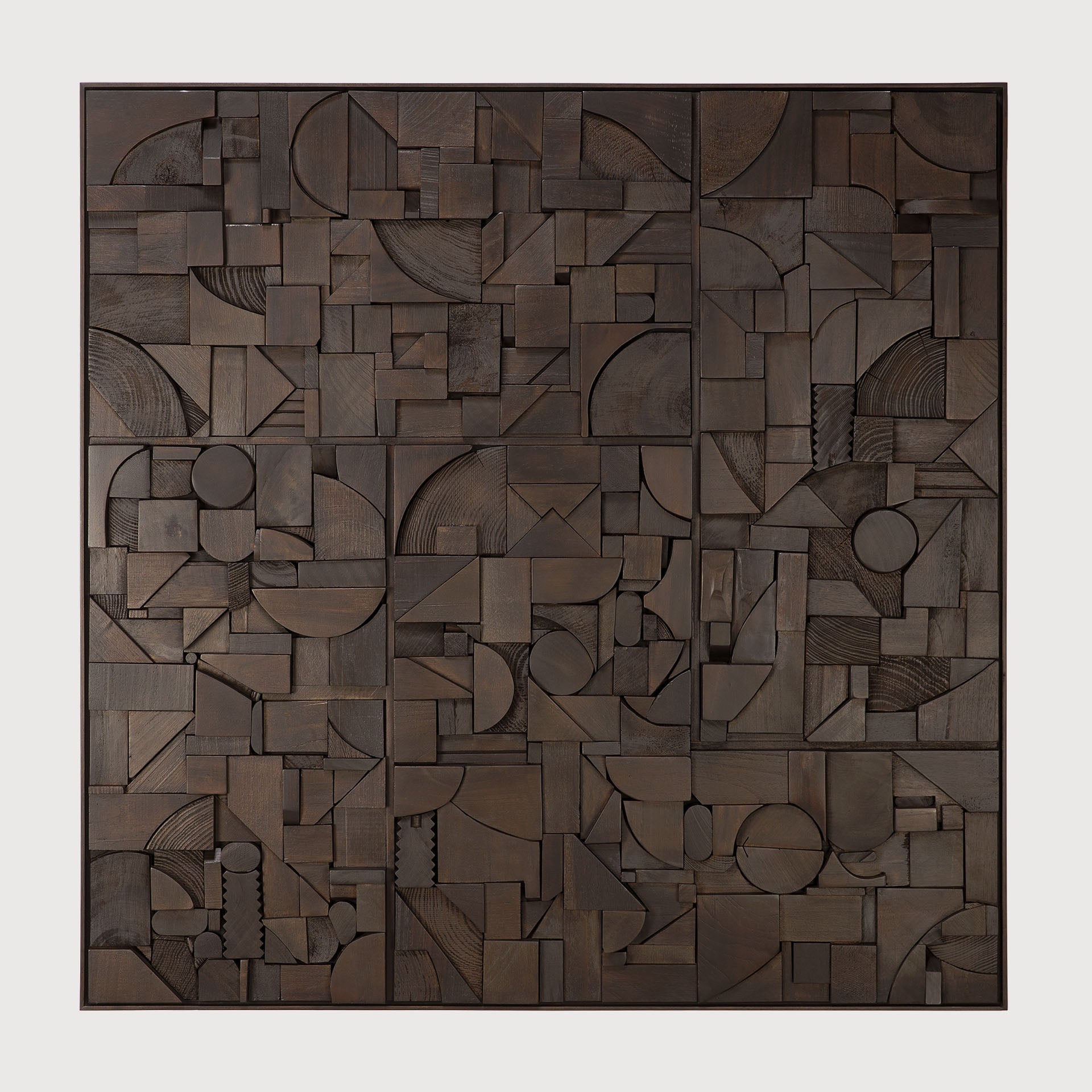 Bricks wall art - varnished wood - dark brown - wooden frame - square White Cliff Studio Wall Decor & Art