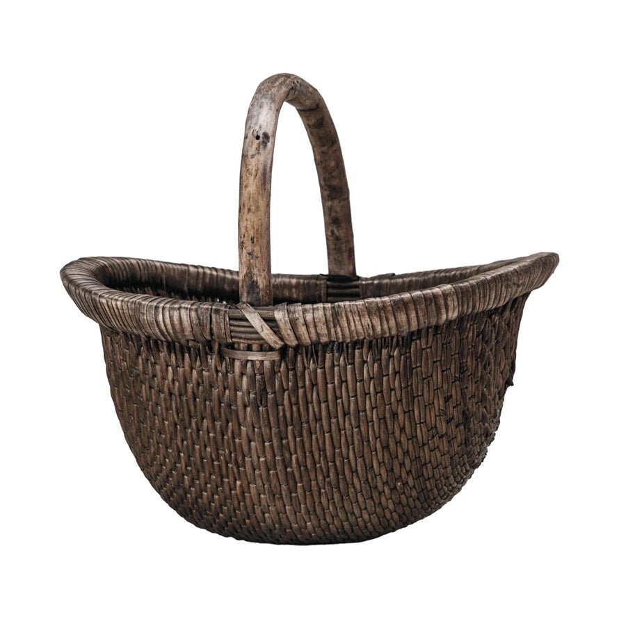 Brodi Decorative Hand - Woven Wicker Basket – Vintage Reproduction, Antique Finish