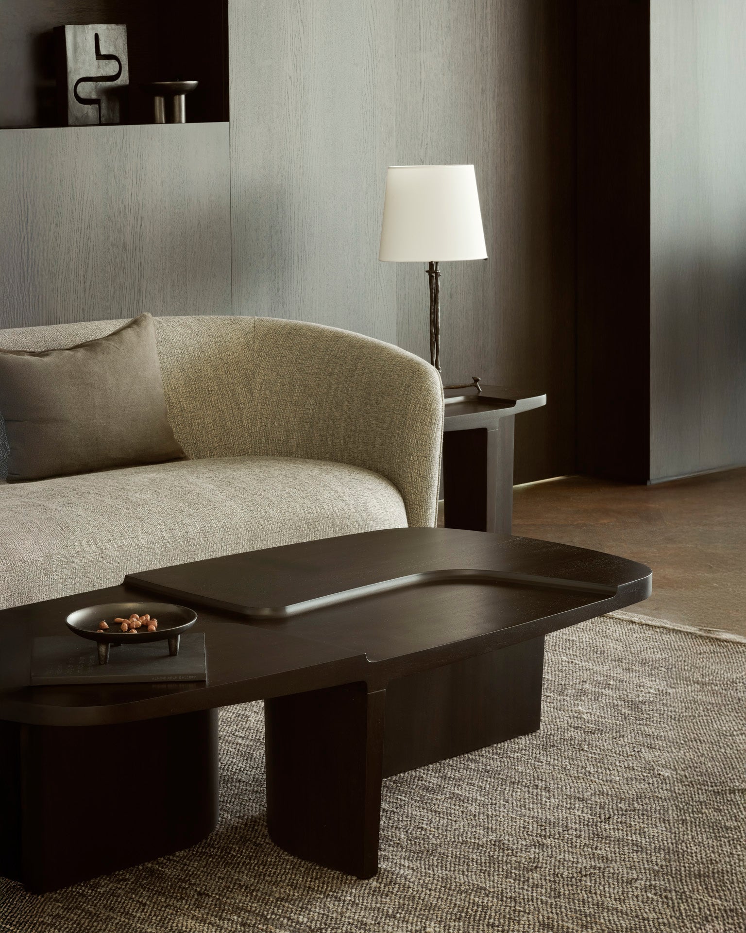 Brutalist side table - varnished mahogany - rose brown - rectangular White Cliff Studio Side Table