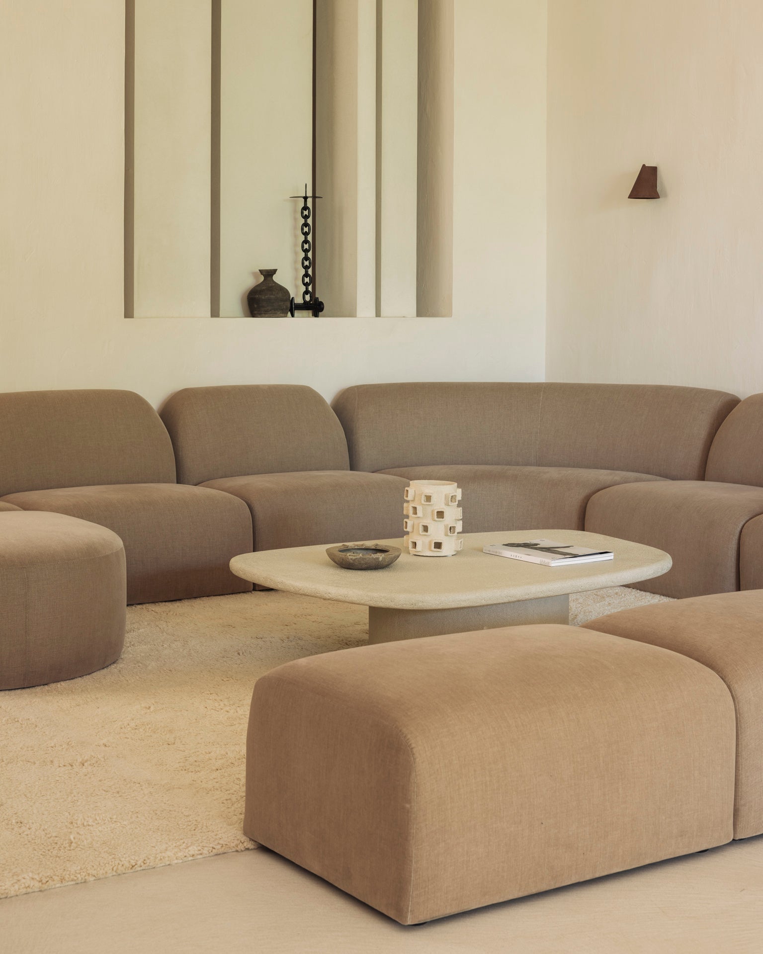Bulky Sectional with Semi - Circle Chaise White Cliff Studio Modular Sofas