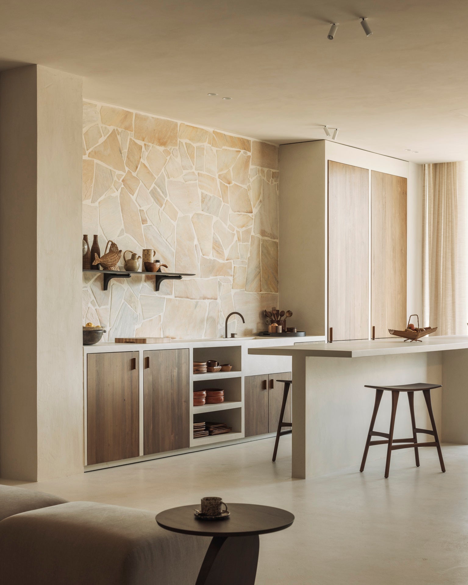 Bulky semi - circle footstool - Light Sepia fabric White Cliff Studio Ottoman