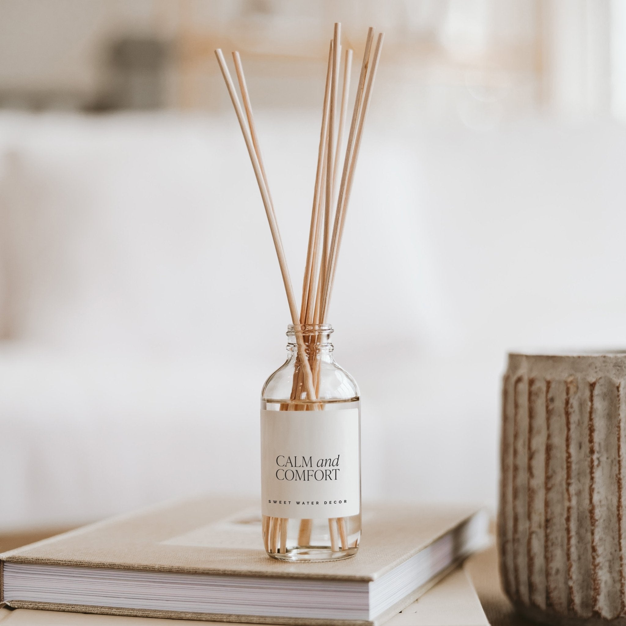 Calm and Comfort Clear Reed Diffuser (Self Care Lavender and Eucalyptus) White Cliff Studio Reed Diffusers