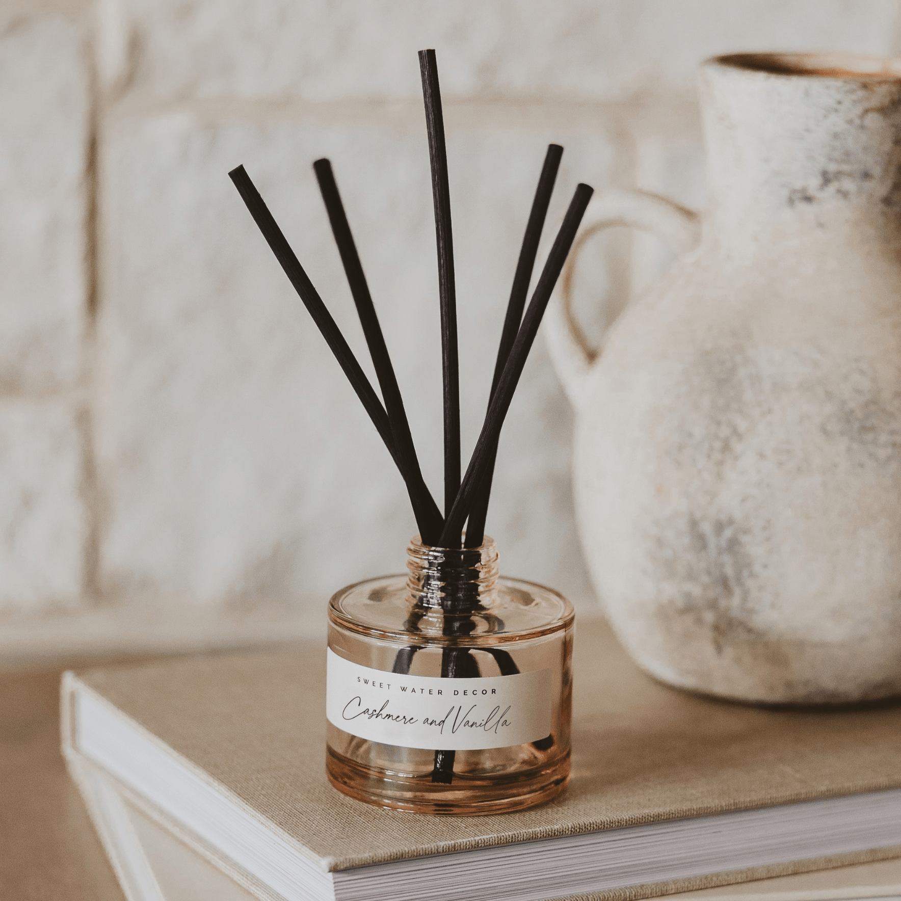 Cashmere and Vanilla Tinted Glass Jar Reed Diffuser White Cliff Studio Reed Diffusers