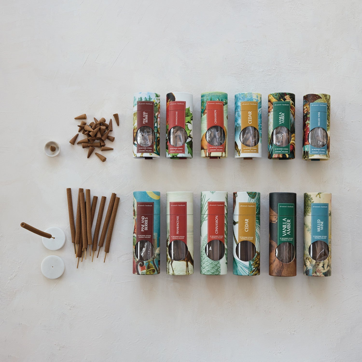 Cedar Incense Sticks with Marble Holder, Set of 12 White Cliff Studio Home Fragrance