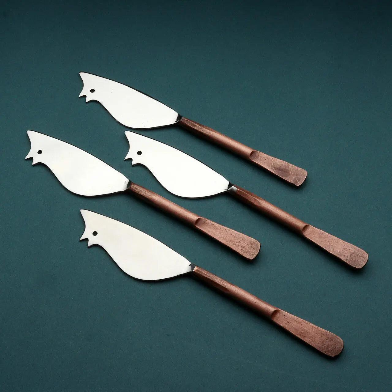 Celia Ratoncito Cheese Spreader/Knife 4 Pc. Set White Cliff Studio Flatware