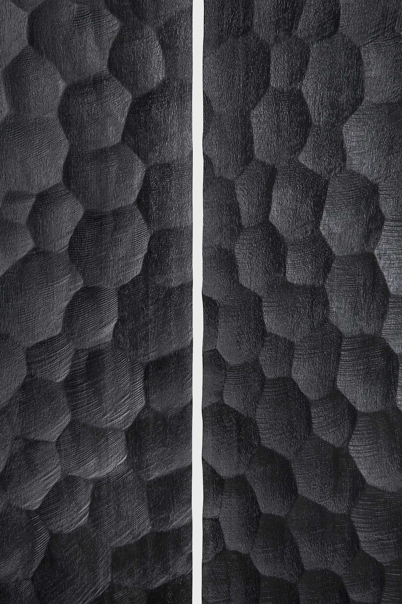 Chopped room divider - varnished mahogany - black White Cliff Studio Room Divider