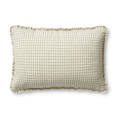 Chris Loves Julia x Loloi Dinah Ivory / Moss 16'' x 26'' Cover w/Down Pillow White Cliff Studio Patterned Pillows
