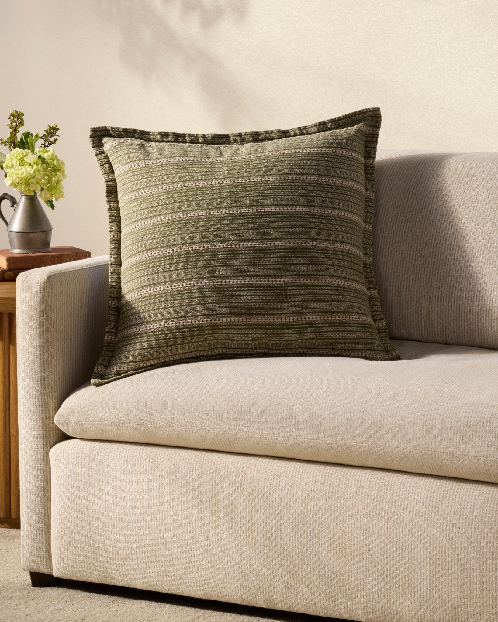 Chris Loves Julia x Loloi Howie Green / Natural 22'' x 22'' Cover Only White Cliff Studio Throw Pillows