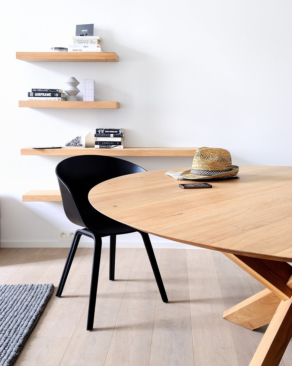 Circle dining table - varnished oak - round White Cliff Studio Dining Table