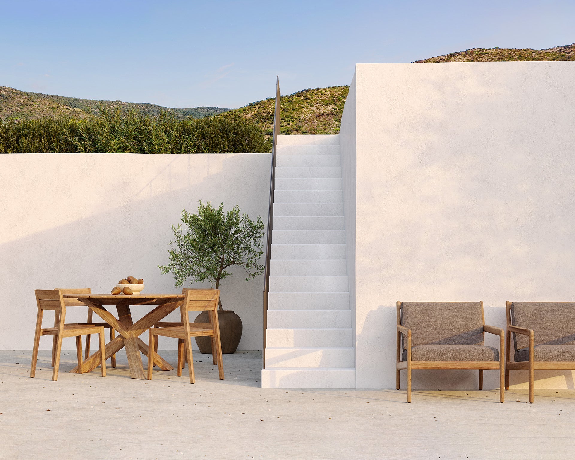 Circle outdoor dining table - teak - round White Cliff Studio Outdoor Dining Table