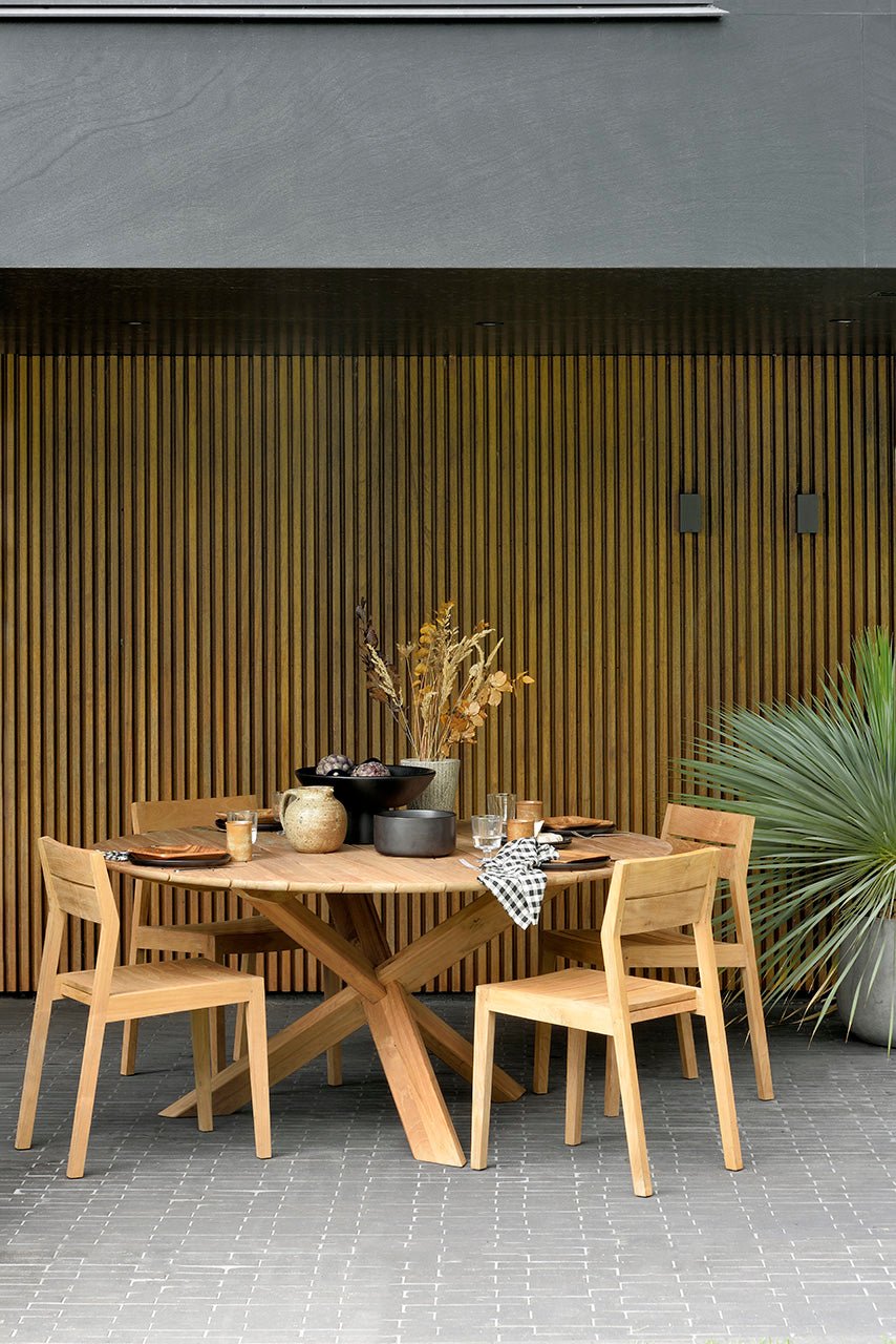 Circle outdoor dining table - teak - round White Cliff Studio Outdoor Dining Table