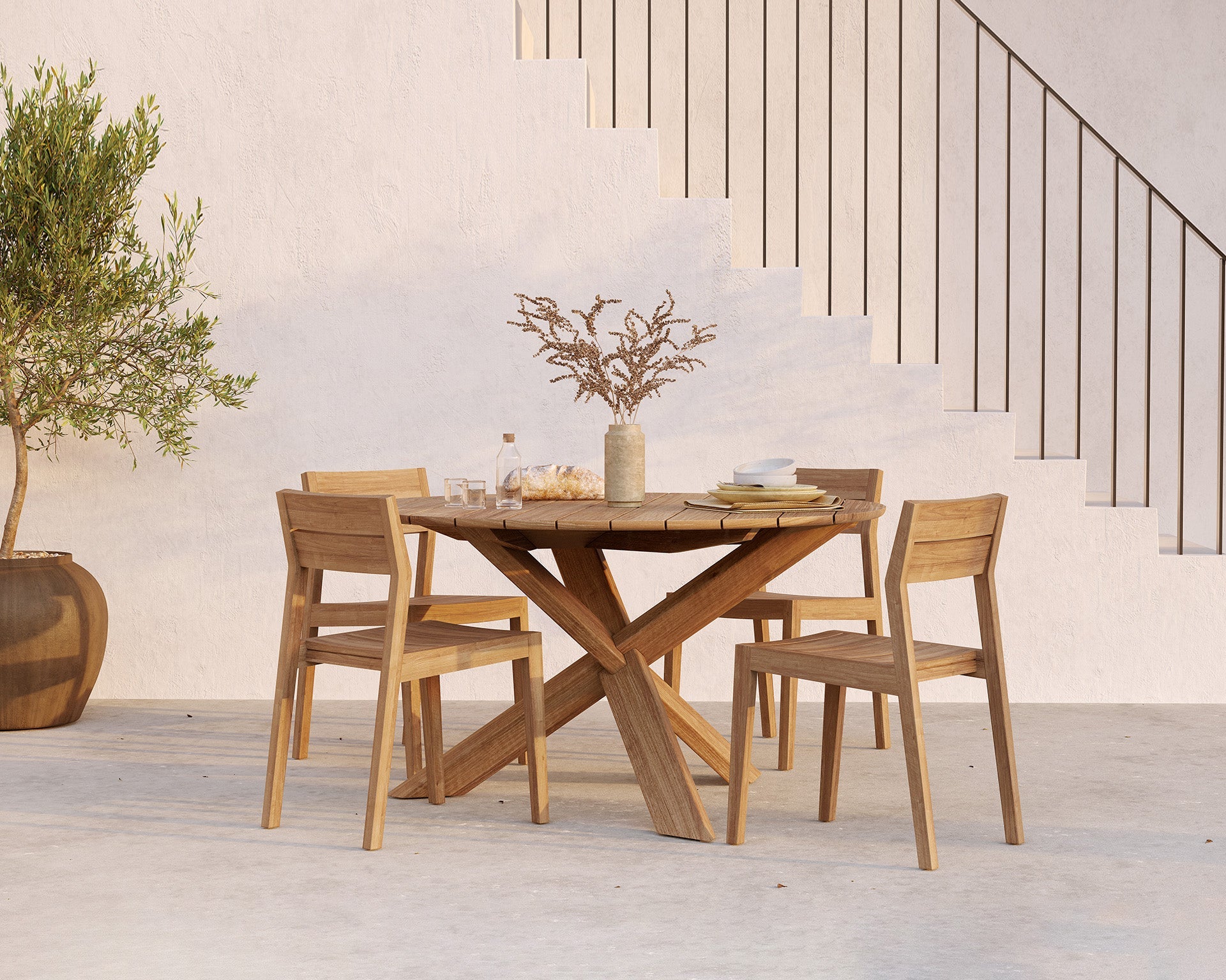 Circle outdoor dining table - teak - round White Cliff Studio Outdoor Dining Table