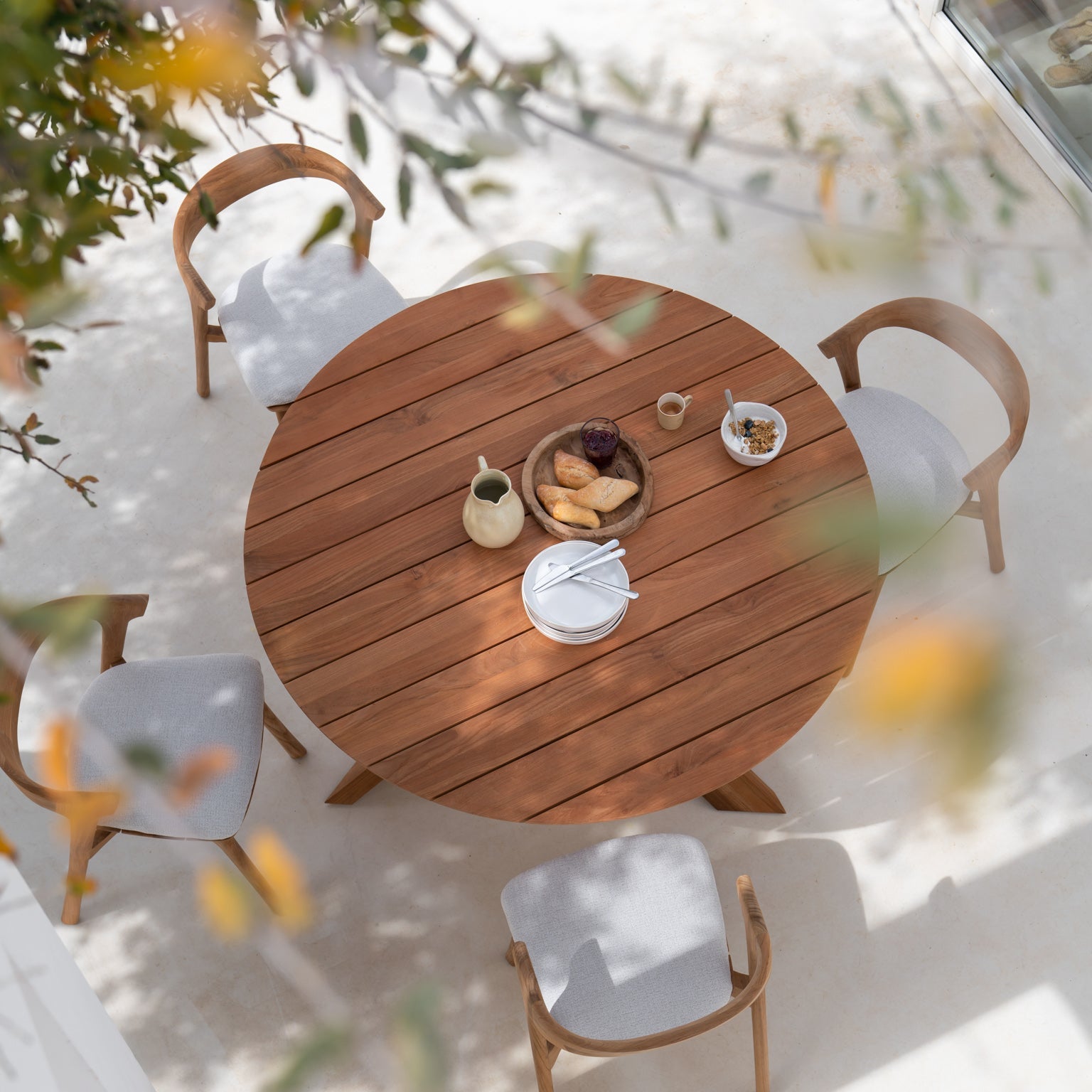 Circle outdoor dining table - teak - round White Cliff Studio Outdoor Dining Table