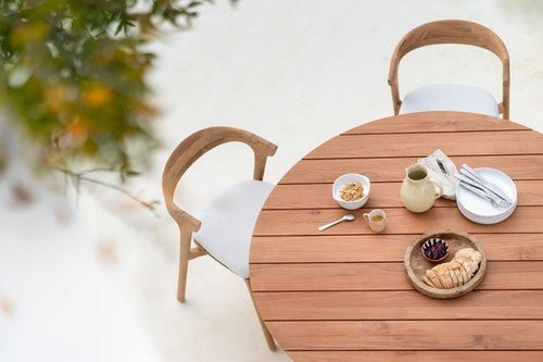 Circle outdoor dining table - teak - round White Cliff Studio Outdoor Dining Table