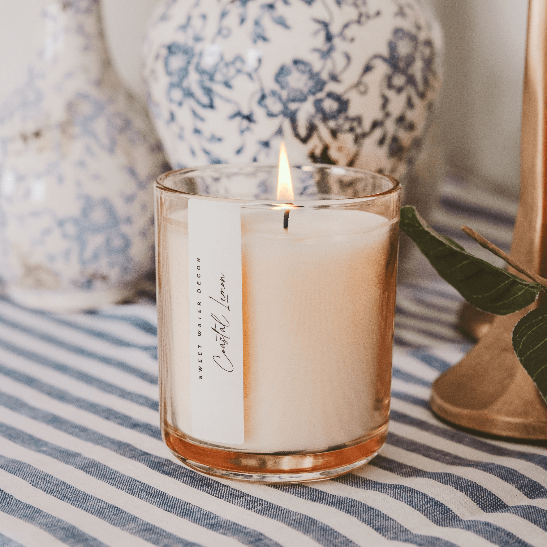 Coastal Lemon Soy Candle - Tinted Glass Jar - 12 oz White Cliff Studio Candles and Candle Accessories