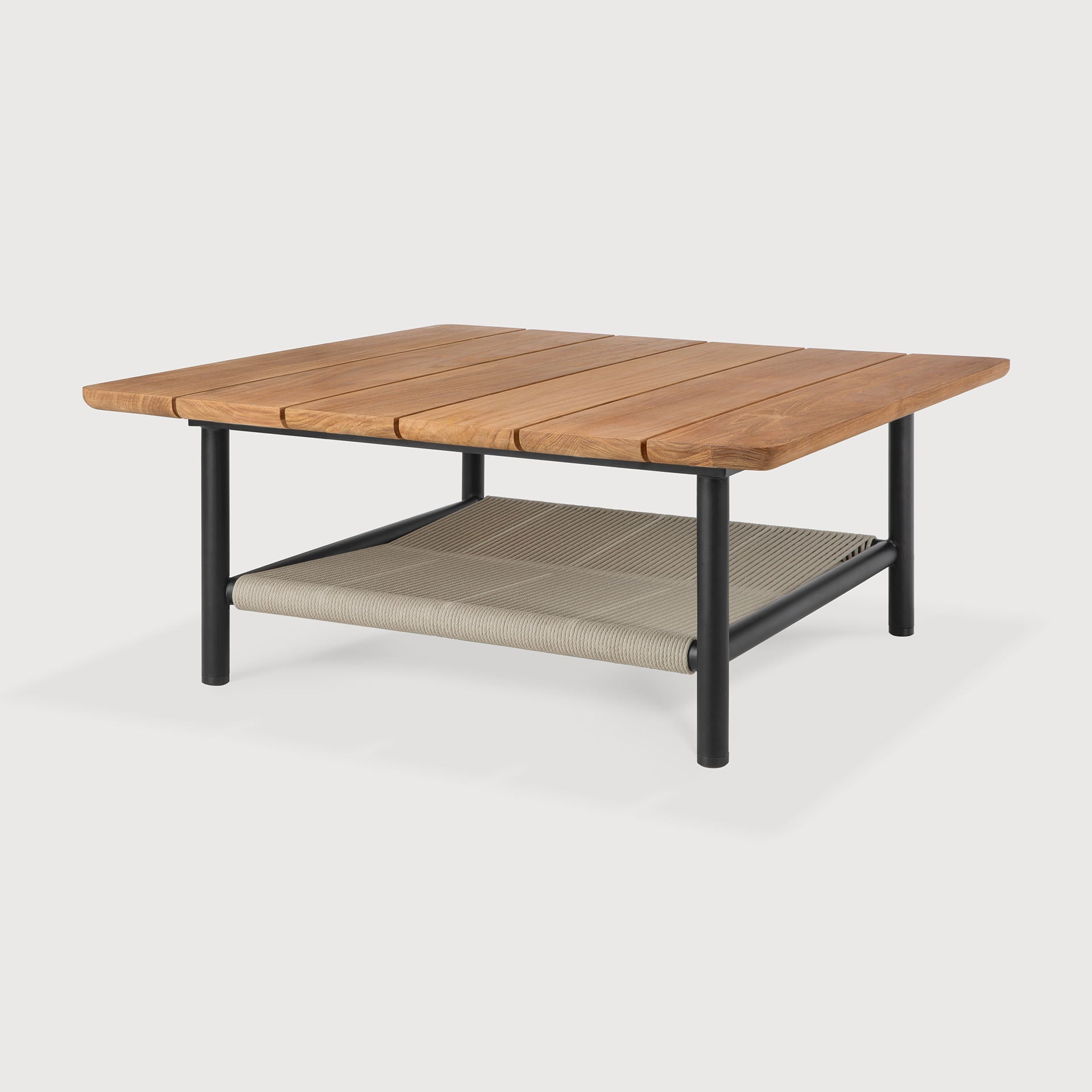 Corbey outdoor coffee table - teak top - aluminium base - black - square White Cliff Studio Outdoor Coffee Table