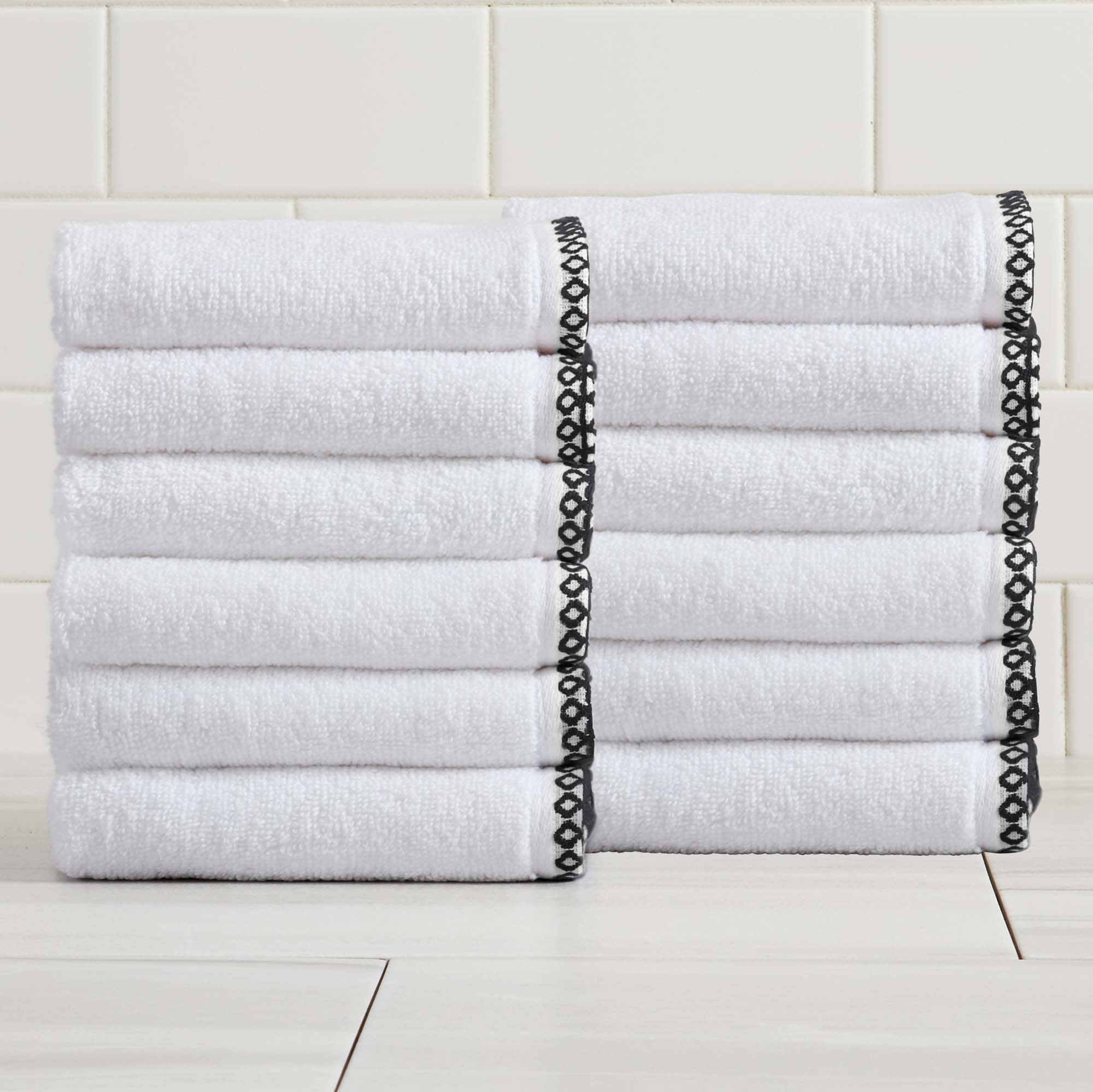 Cotton Border-Stitched 6-Piece Towel Set - Valery Collection White Cliff Studio Towels