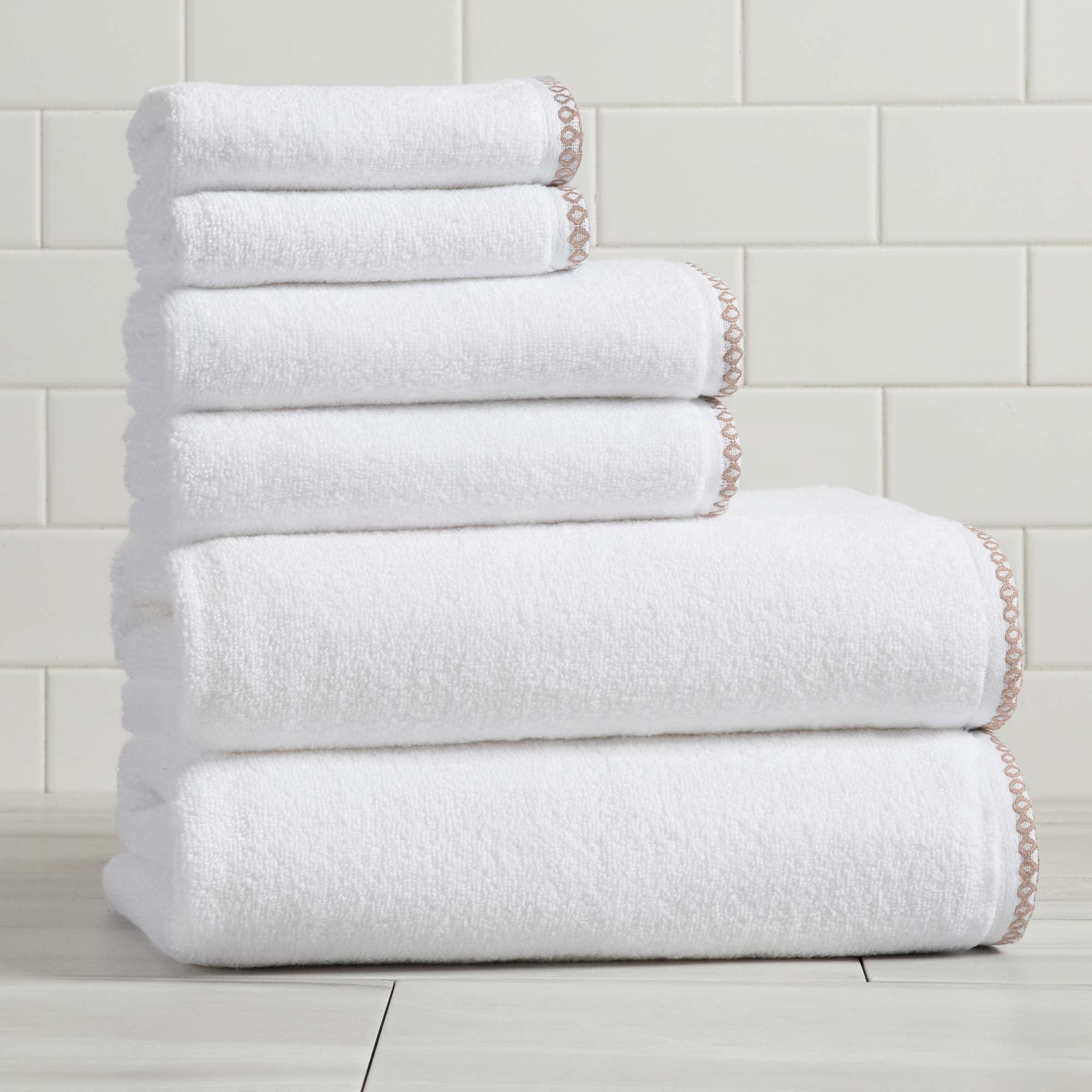 Cotton Border-Stitched 6-Piece Towel Set - Valery Collection White Cliff Studio Towels
