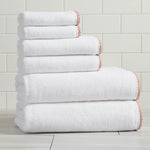 Cotton Border-Stitched 6-Piece Towel Set - Valery Collection White Cliff Studio Towels