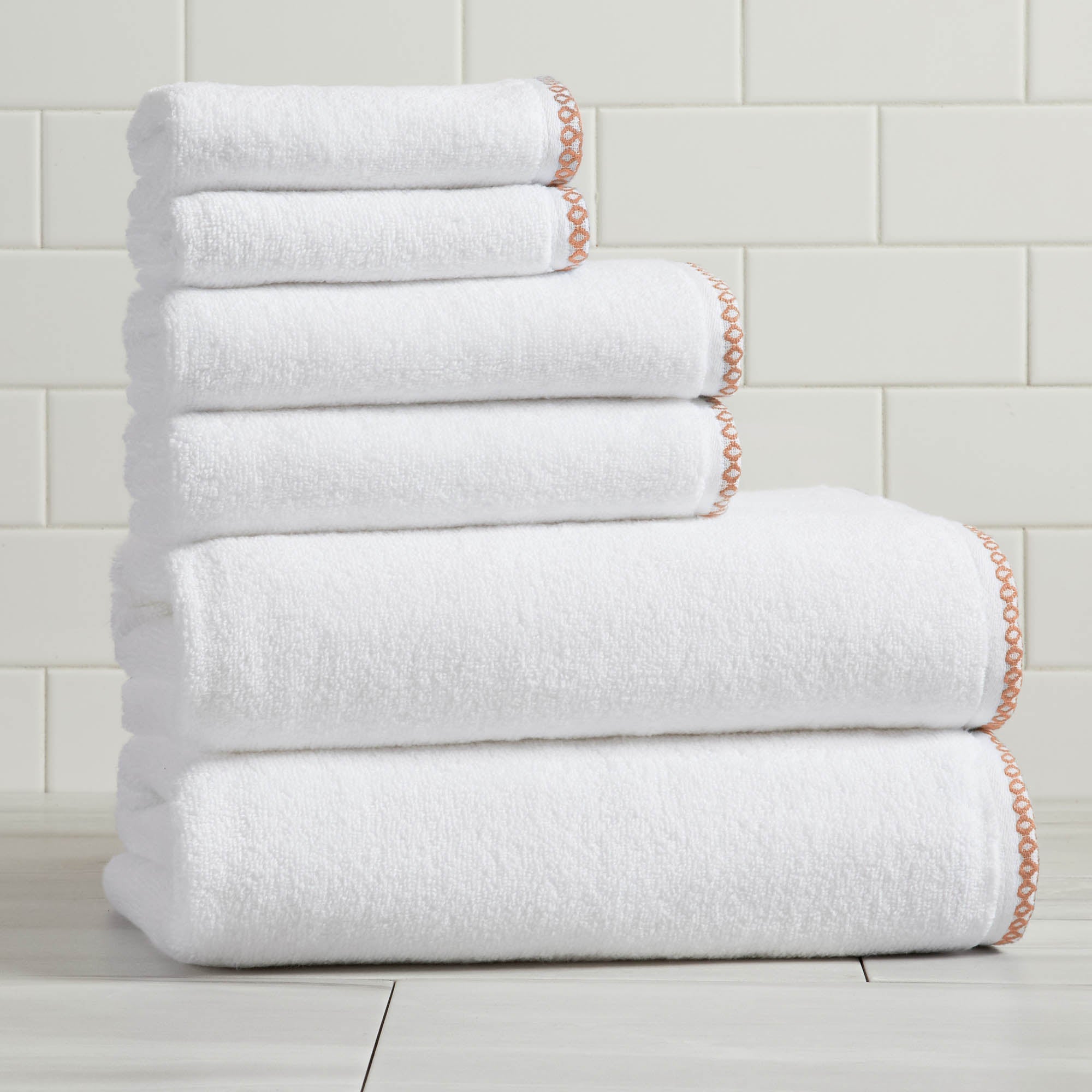 Cotton Border-Stitched 6-Piece Towel Set - Valery Collection White Cliff Studio Towels