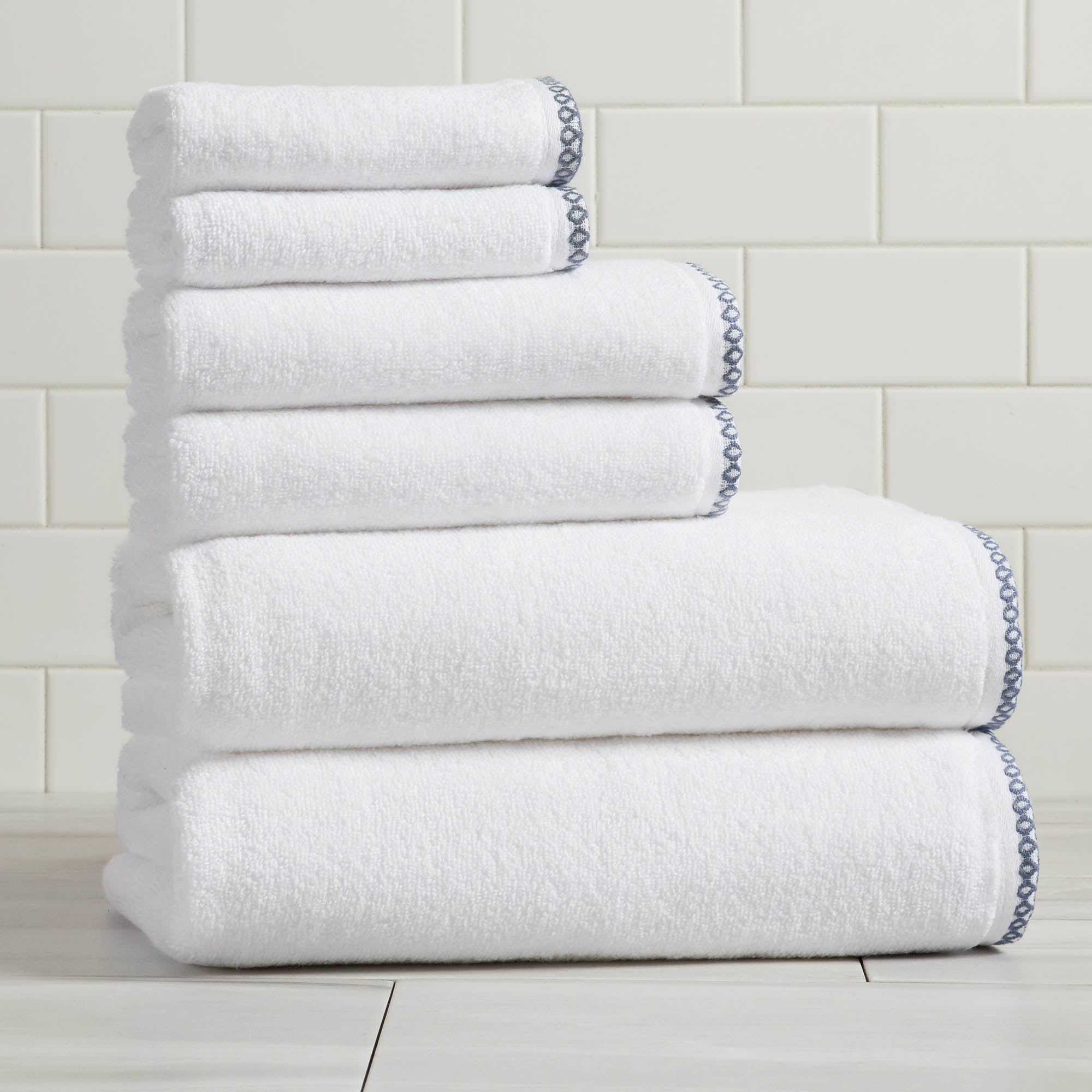Cotton Border-Stitched 6-Piece Towel Set - Valery Collection White Cliff Studio Towels