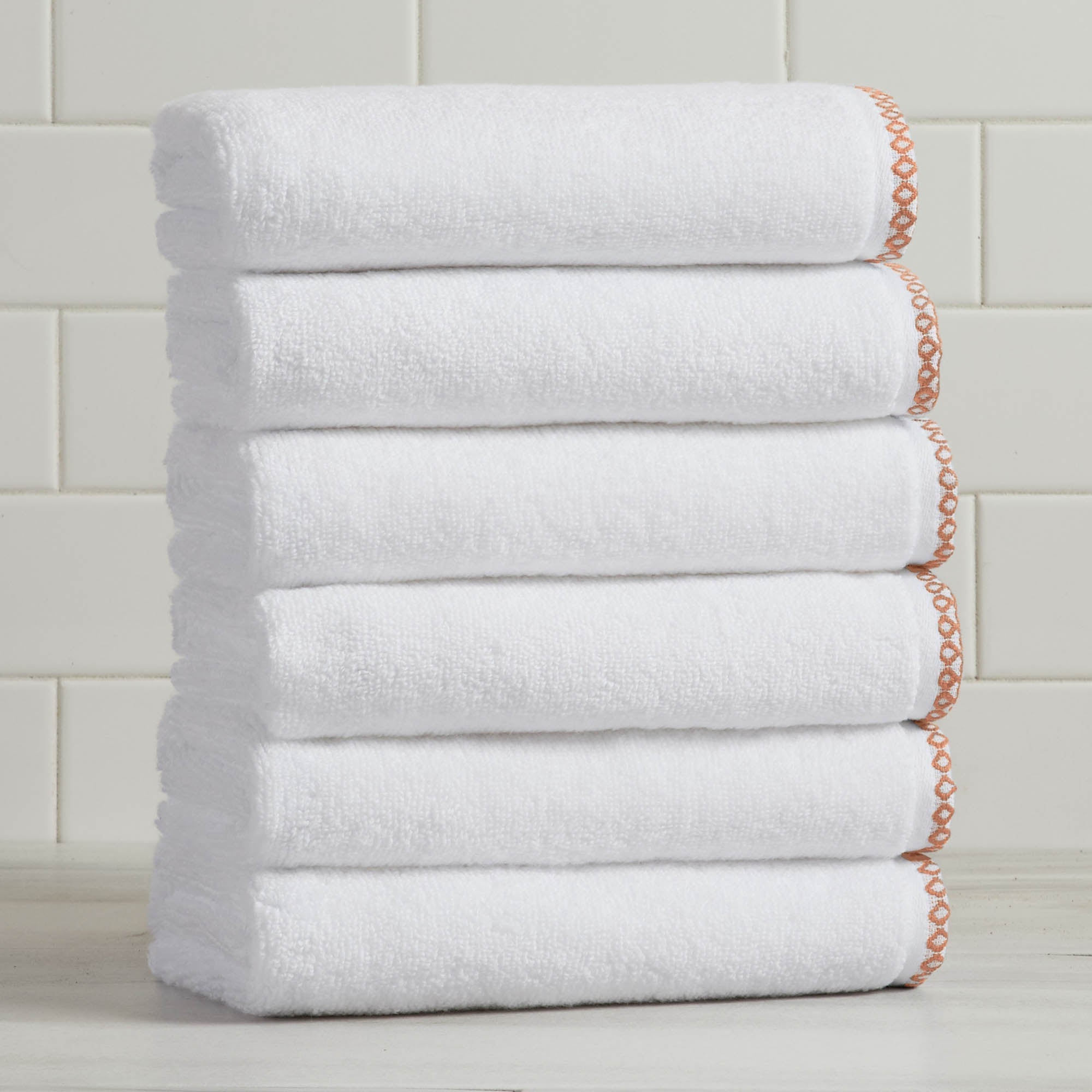 Cotton Border-Stitched 6-Piece Towel Set - Valery Collection White Cliff Studio Towels
