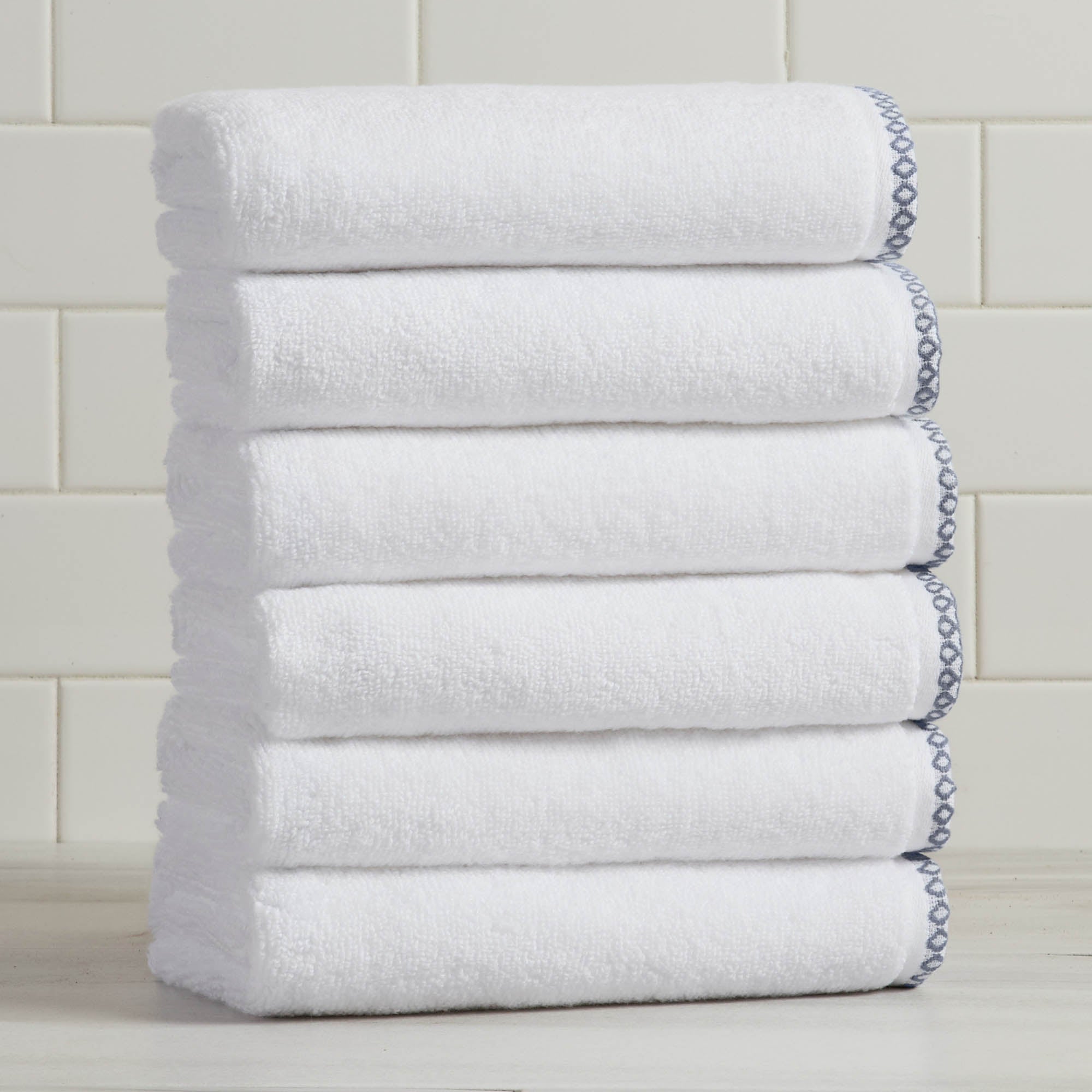 Cotton Border-Stitched 6-Piece Towel Set - Valery Collection White Cliff Studio Towels