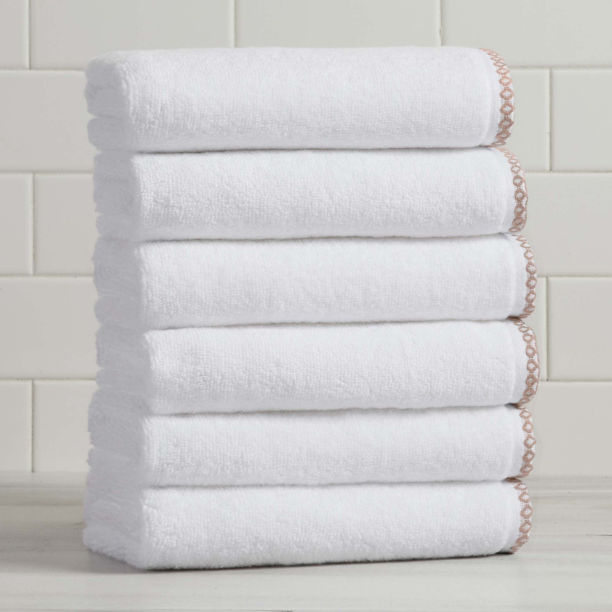 Cotton Border-Stitched 6-Piece Towel Set - Valery Collection White Cliff Studio Towels